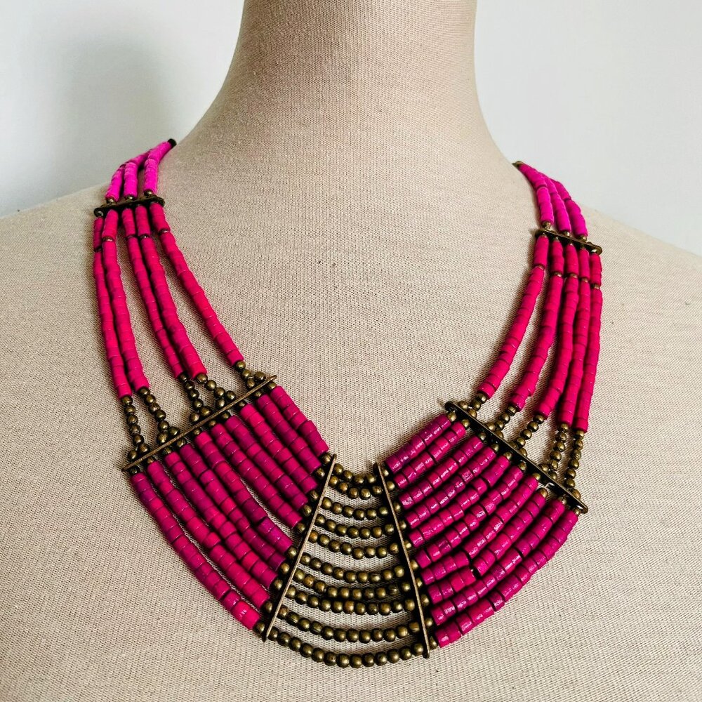 Bold Pink Beaded Collar Necklace
